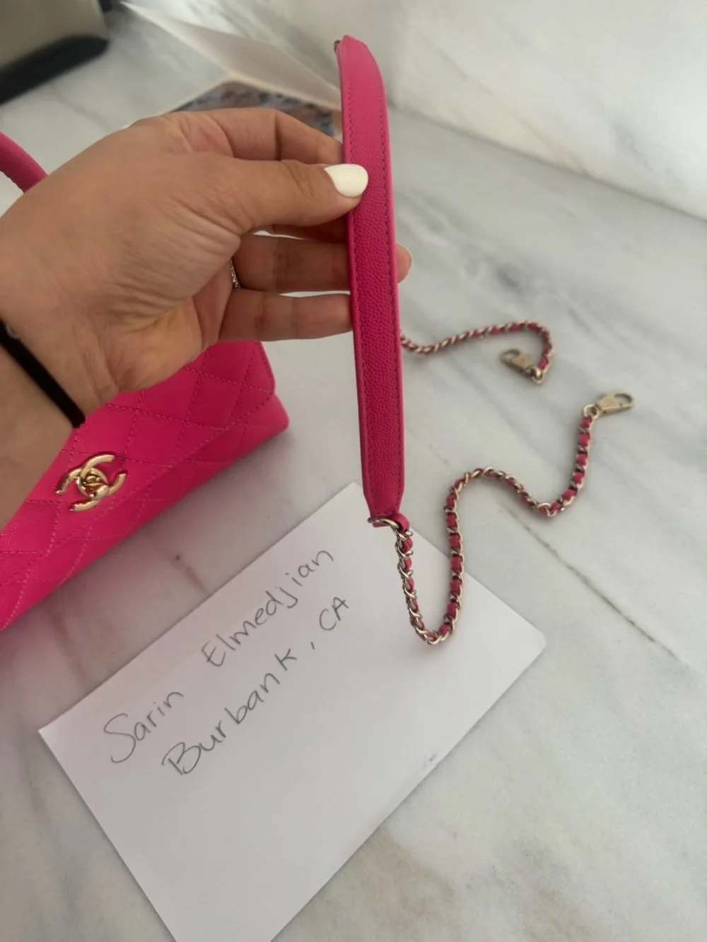 CHANEL Hot Pink Quilted caviar  Top-Handle Mini Bag with Chain Strap - Picture 6 of 16